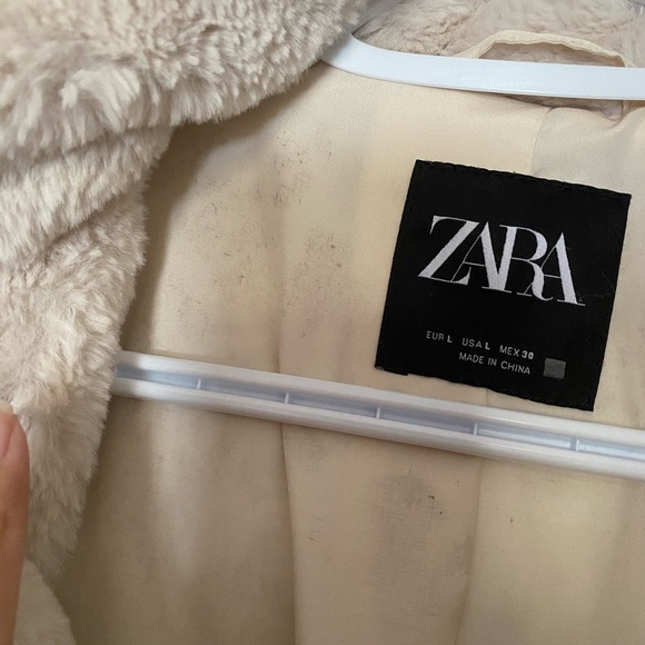 Zara Beige Faux Fur Teddy Jacket with Zip - Picture 3 of 5
